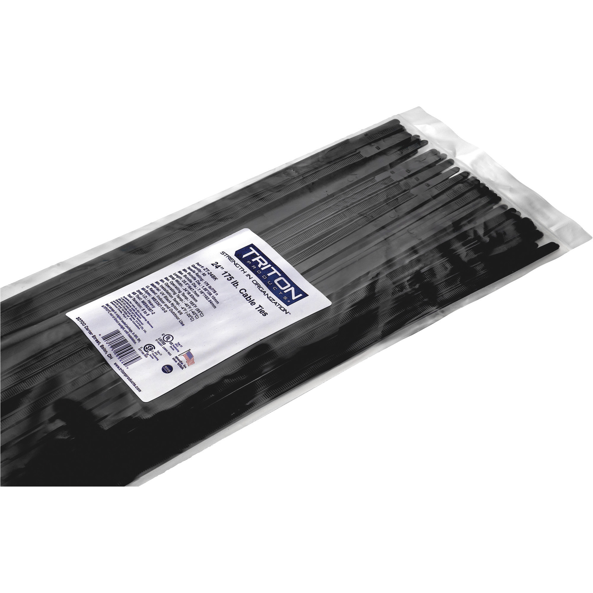 Triton Products 24in. Nylon Zip Ties, 50-Pk., Black, Model# ZT-24BK